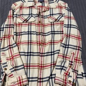 Patagonia Cream Plaid Shirt with Red and Blue
